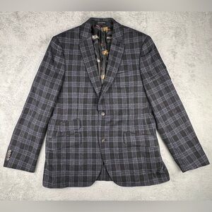 FLYNT Blazer Unstructured Mens 40R Gray Black Plaid Check Sport Coat Sparrow